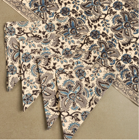 Blue & Silver Kalamkari Napkins - Set of 4