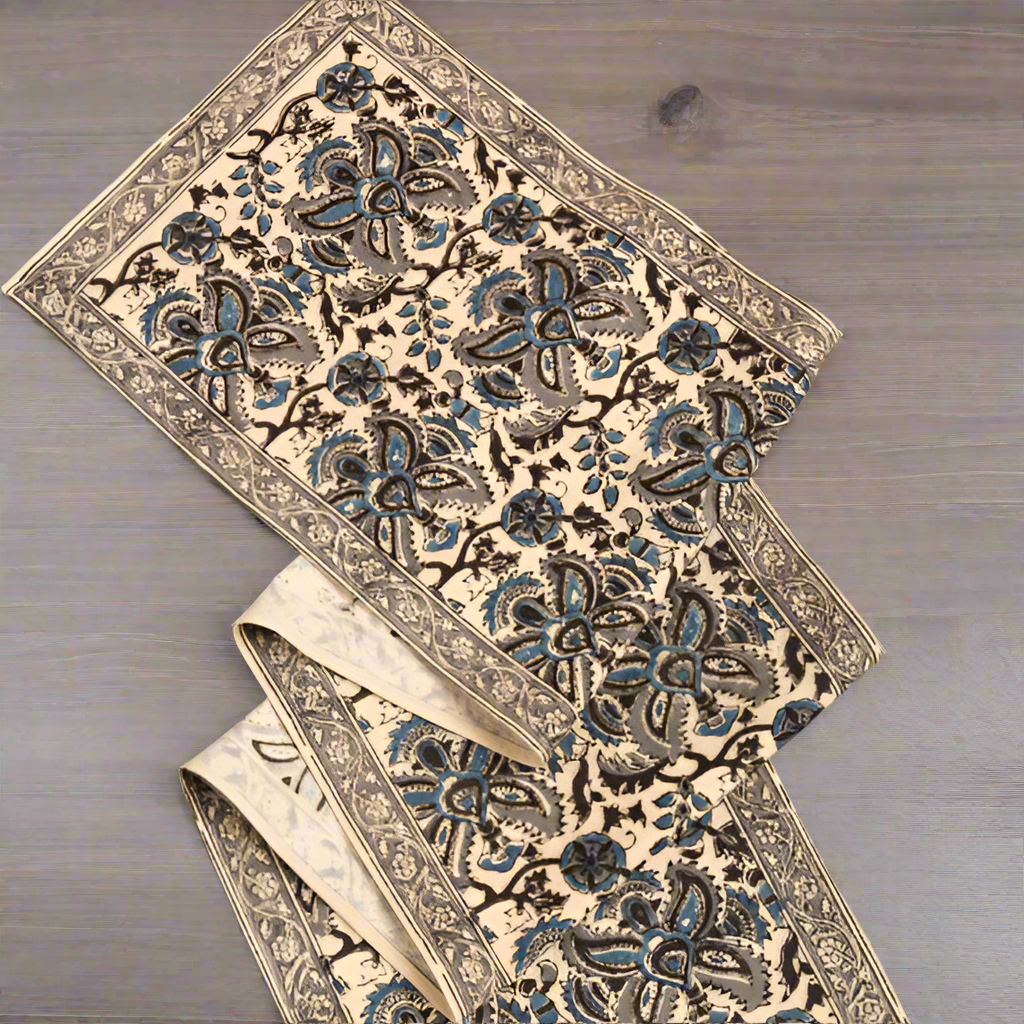 Blue & Silver Kalamkari Table Runner