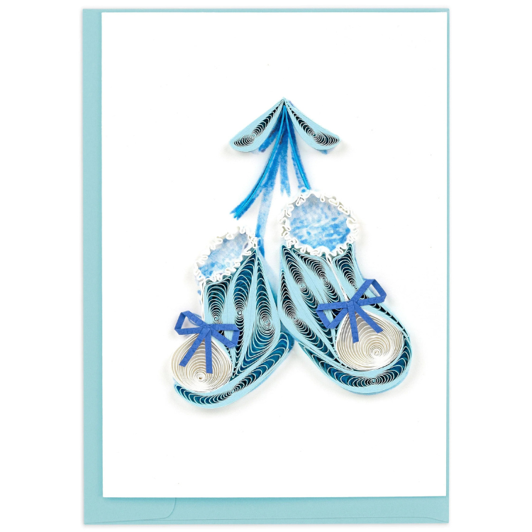 Gift Enclosure Knitted Blue Baby Booties Card