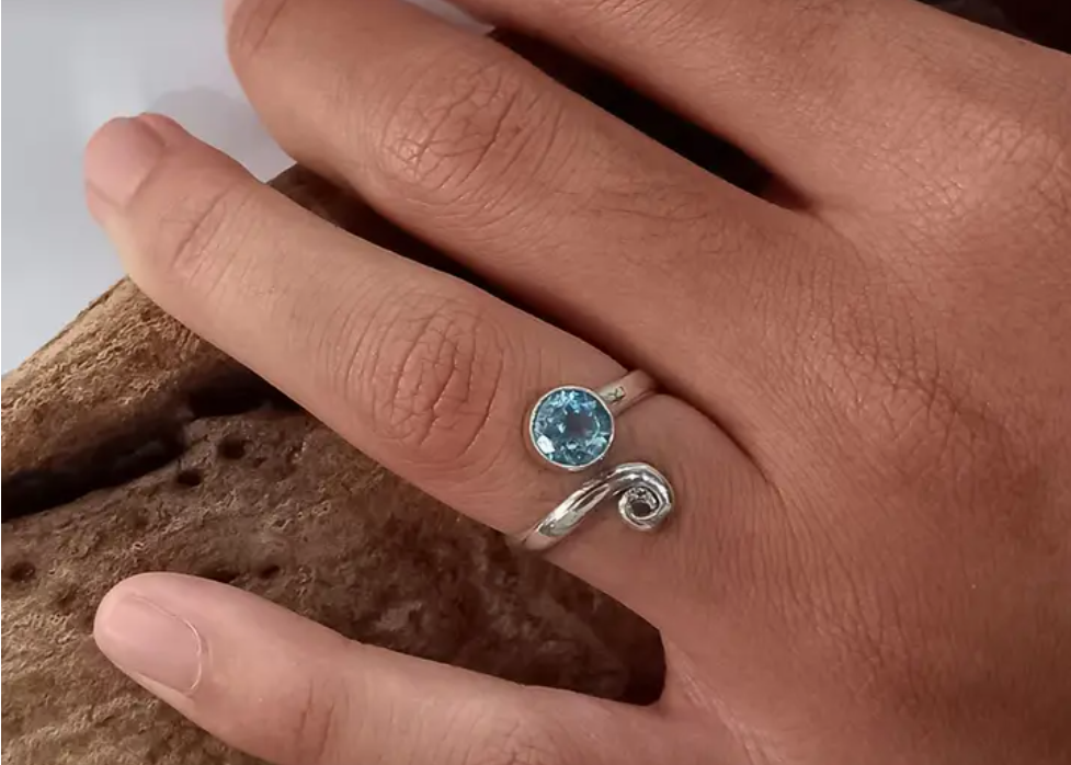 Blue Topaz Spiral Adjustable Ring