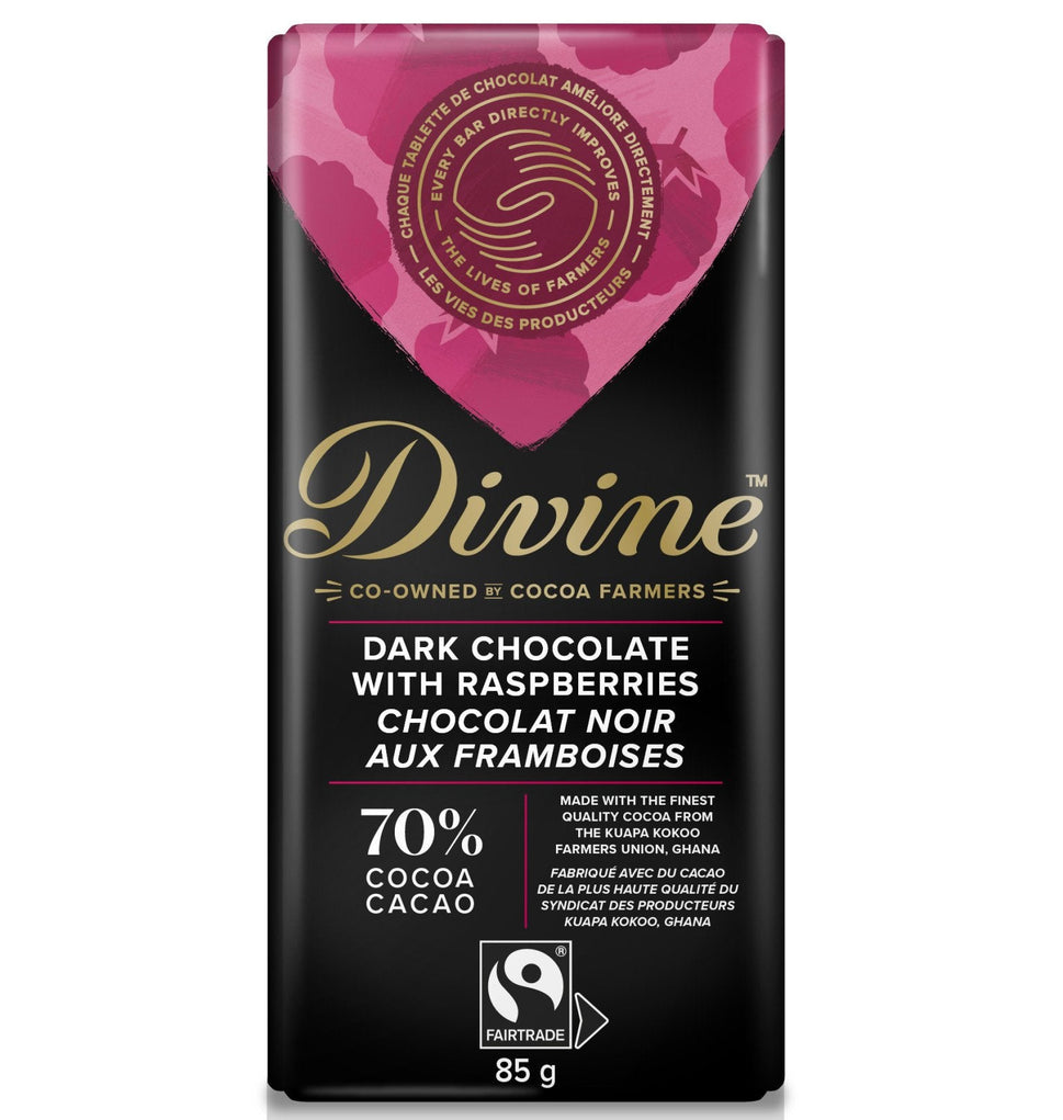 Divine Chocolate Bar Dark with Raspberries