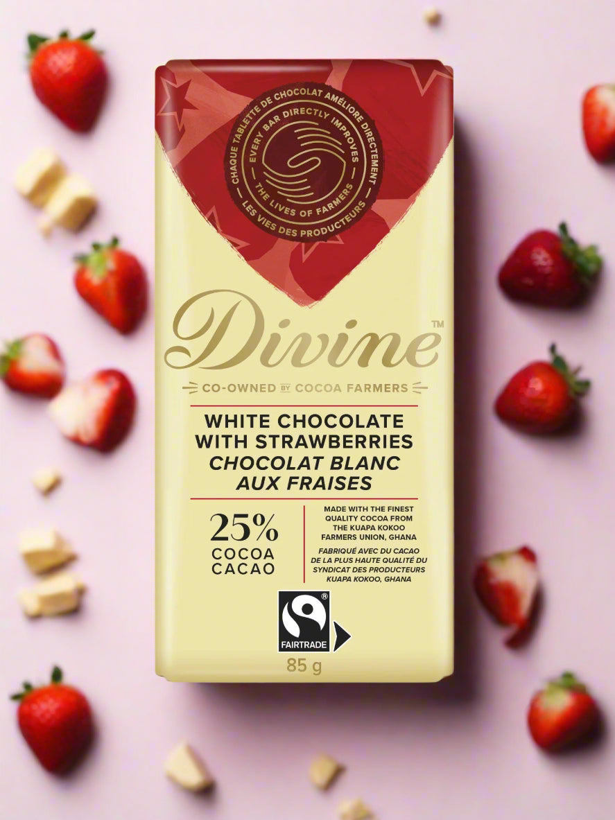 Divine Chocolate Bar White Chocolate with Strawberries