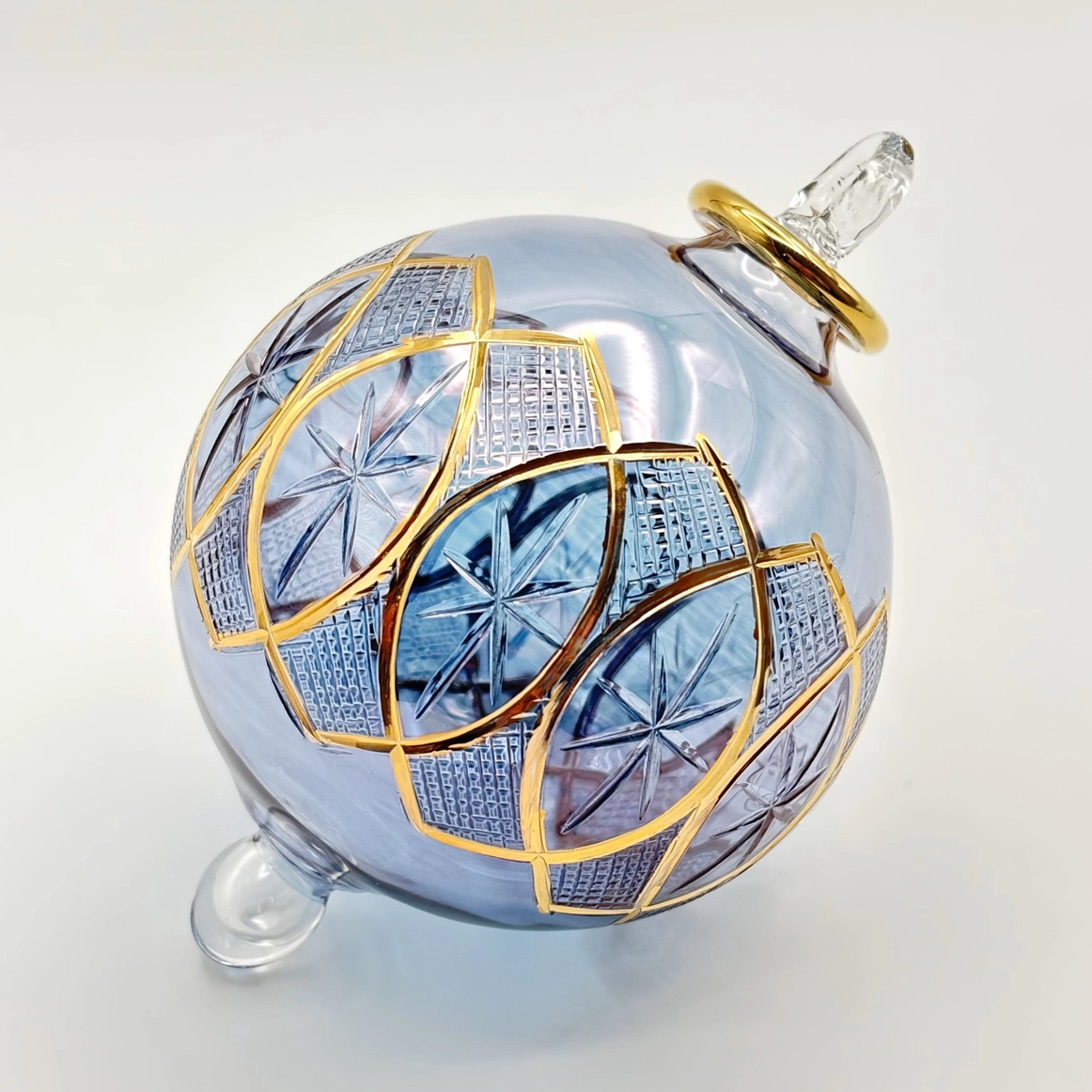Blown Glass Ornament Celestial Star Blue