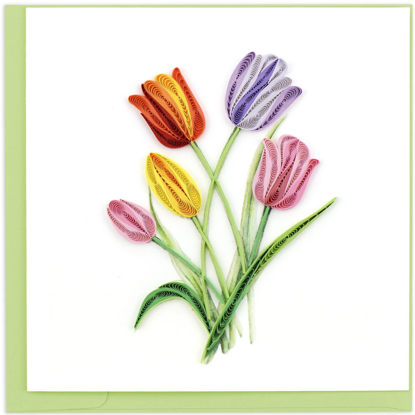 Colorful tulip flowers made of paper or fabric on a white background