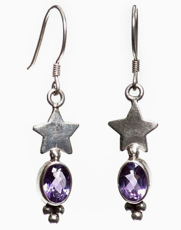 Star Silver Earrings Amethyst