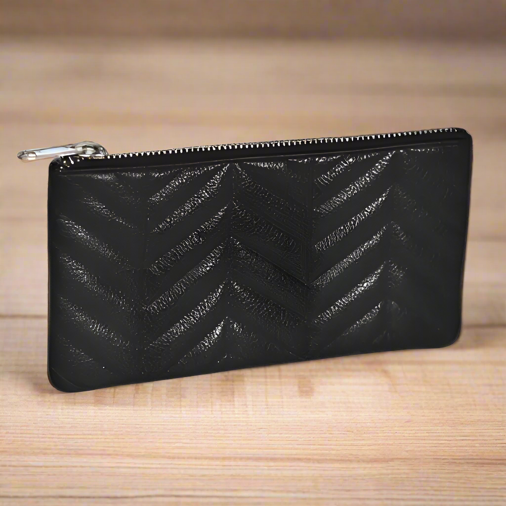 Elegant Chevron Black Leather Wallet