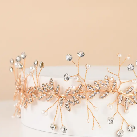 Ethereal Vine Gold Crystal and Pearl Silk Ribbon Headband