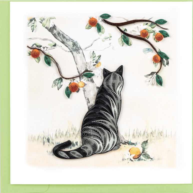 Cat and Orange Branches Quilled Greeting Card