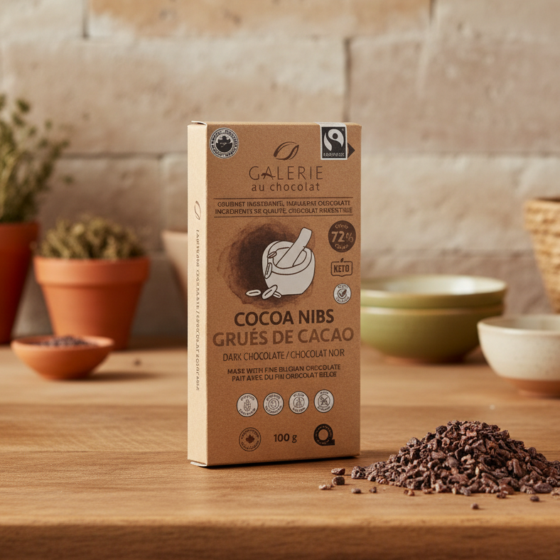 Cocoa Nibs Dark Chocolate Bar 100g