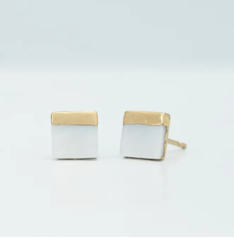 Mother Of Pearl Square Stud Earrings