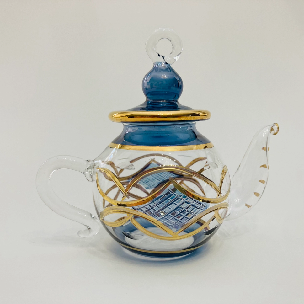 Blown Glass Teapot Ornament Blue
