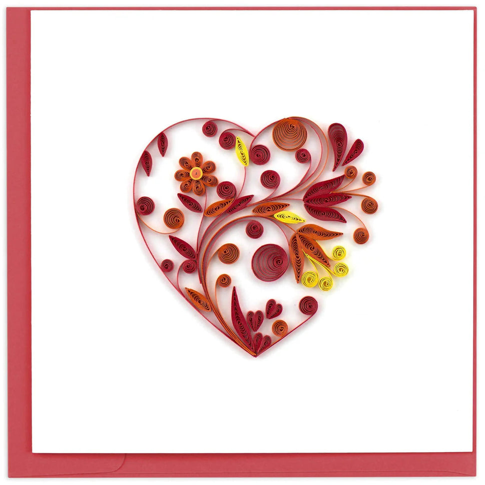 Red Floral Heart Quilled Greeting Card