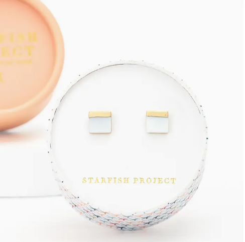 Mother Of Pearl Square Stud Earrings