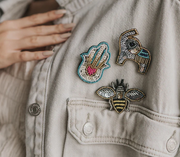 Bala Mani Beaded Bee Brooch Pin