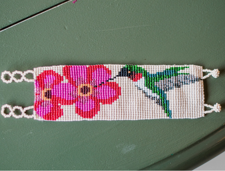 Ruby Hummingbird Beaded Cuff