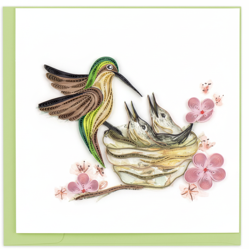 Hummingbird Family Quilled Greeting Card