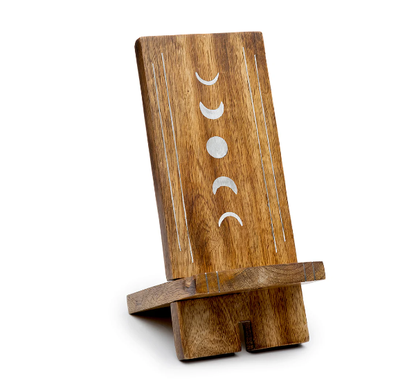 Moon Phases Mango Wood Phone Stand