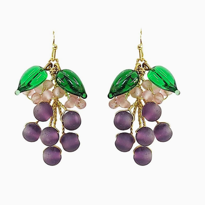Beaded Leaves and Berries Earrings
