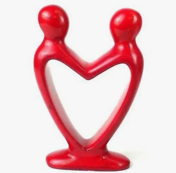 Lover's Heart Red Finish Stone Sculpture