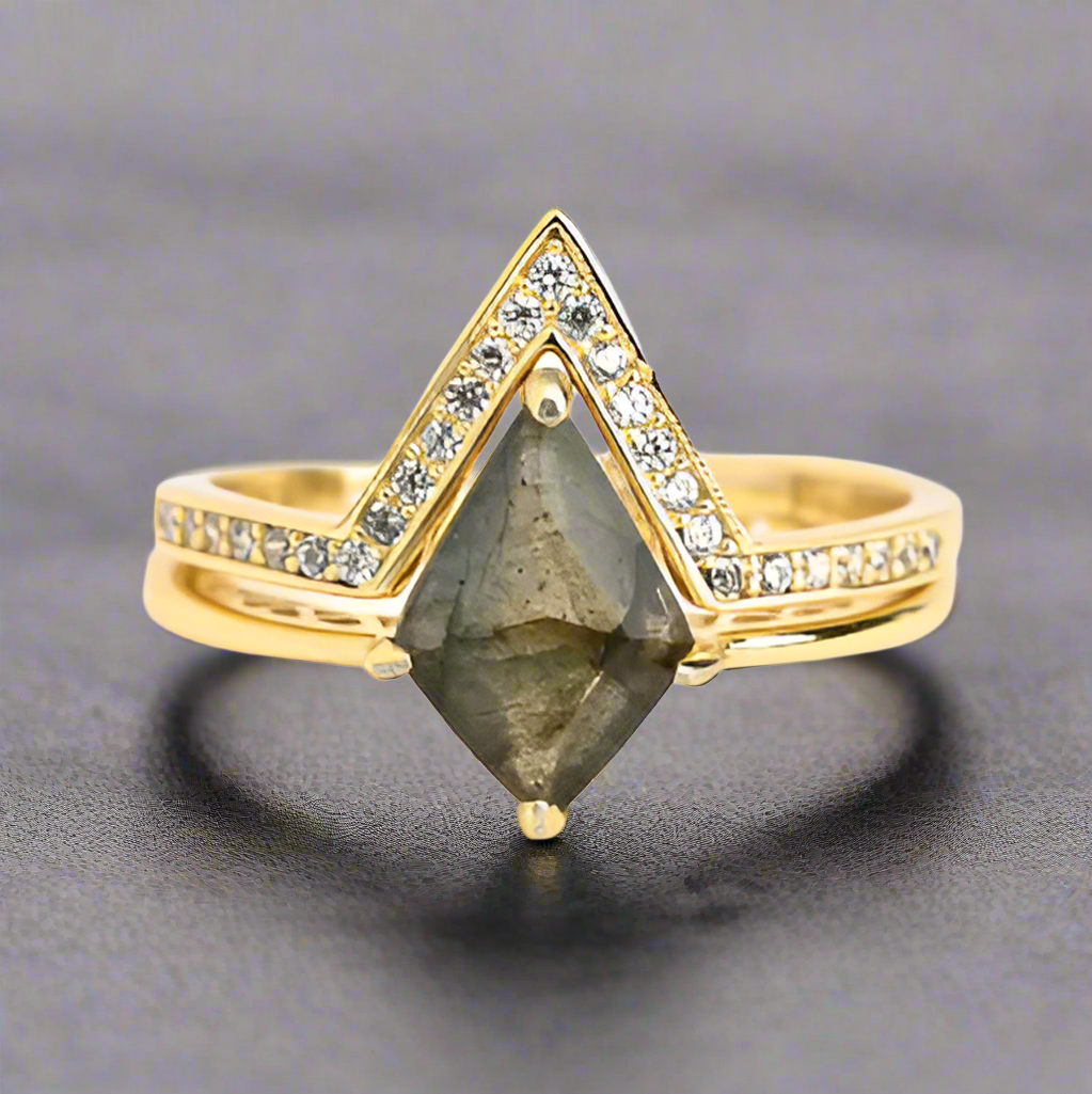 Perfectly-Paired Labradorite and Gold Ring Set