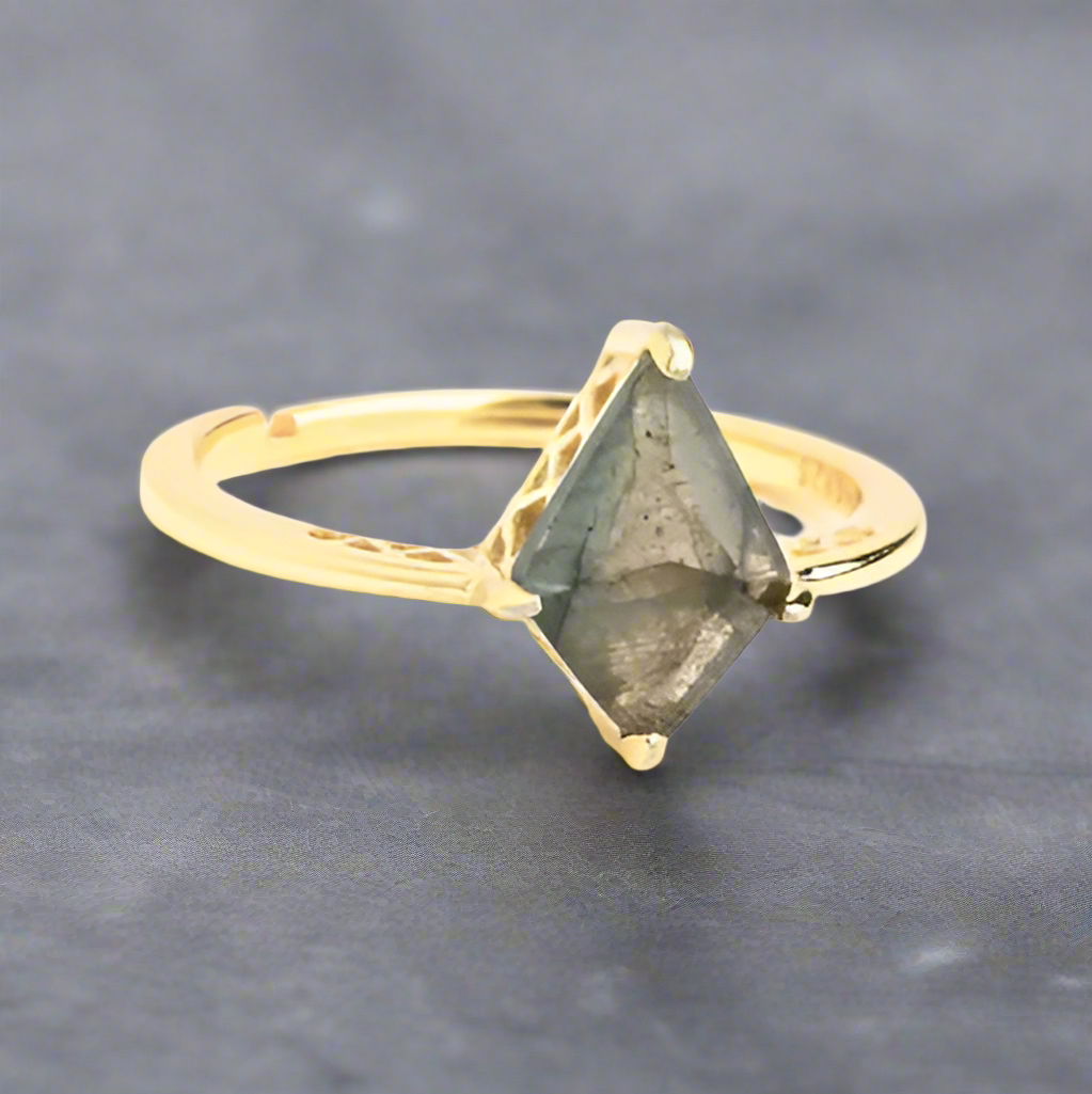 Perfectly-Paired Labradorite and Gold Ring Set
