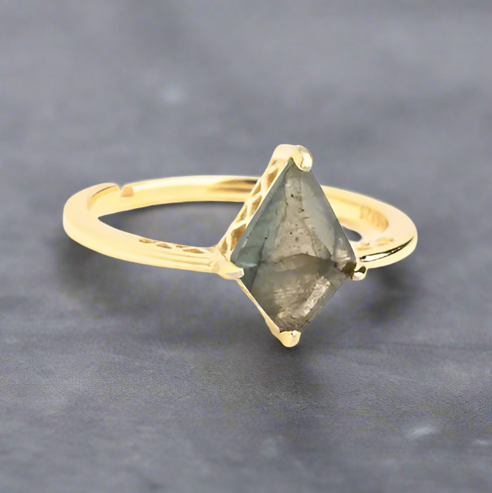 Perfectly-Paired Labradorite and Gold Ring Set
