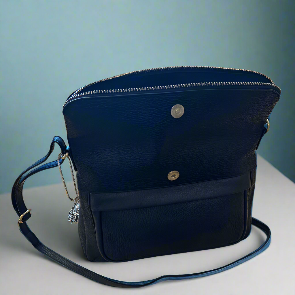 Smooth Leather Black Double Zipper Bag