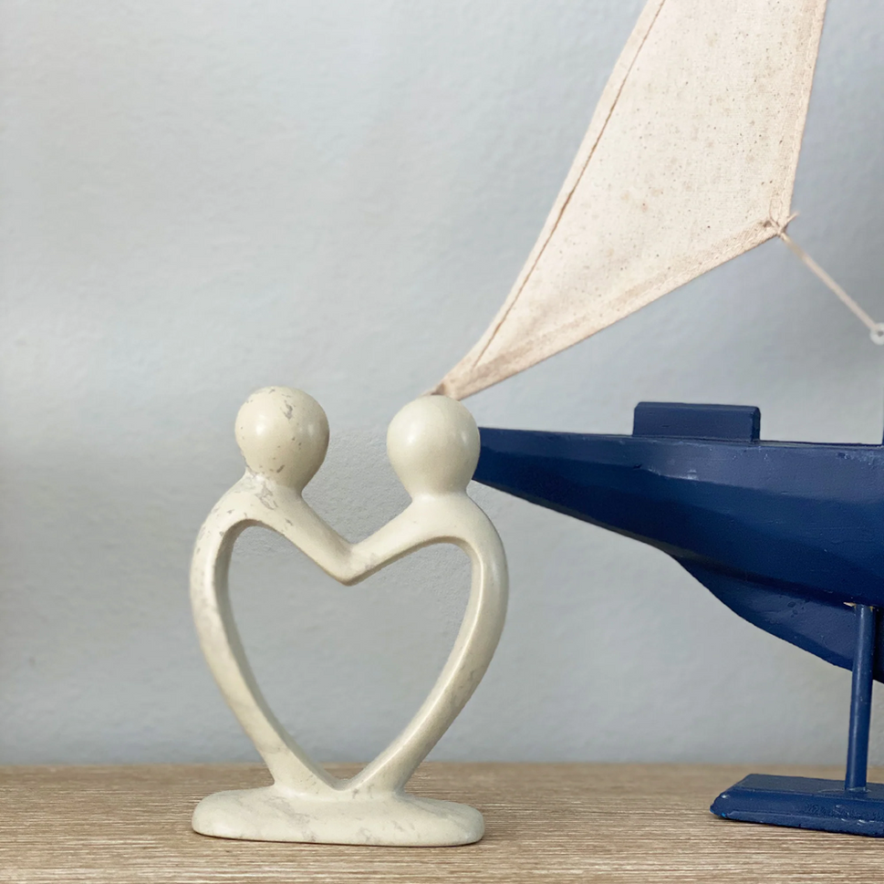 Lover's Heart Natural Finish Stone Sculpture