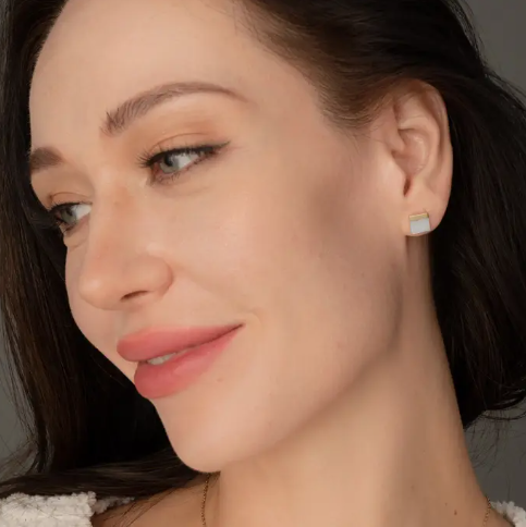 Mother Of Pearl Square Stud Earrings