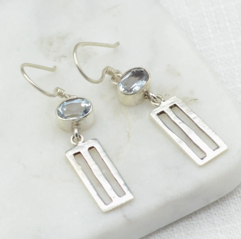 Silver Drop Earrings with Blue Tourmaline