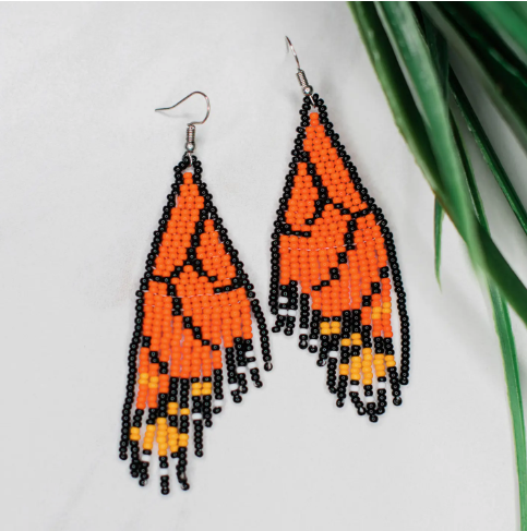 Orange Butterfly Wing Fringe Earrings