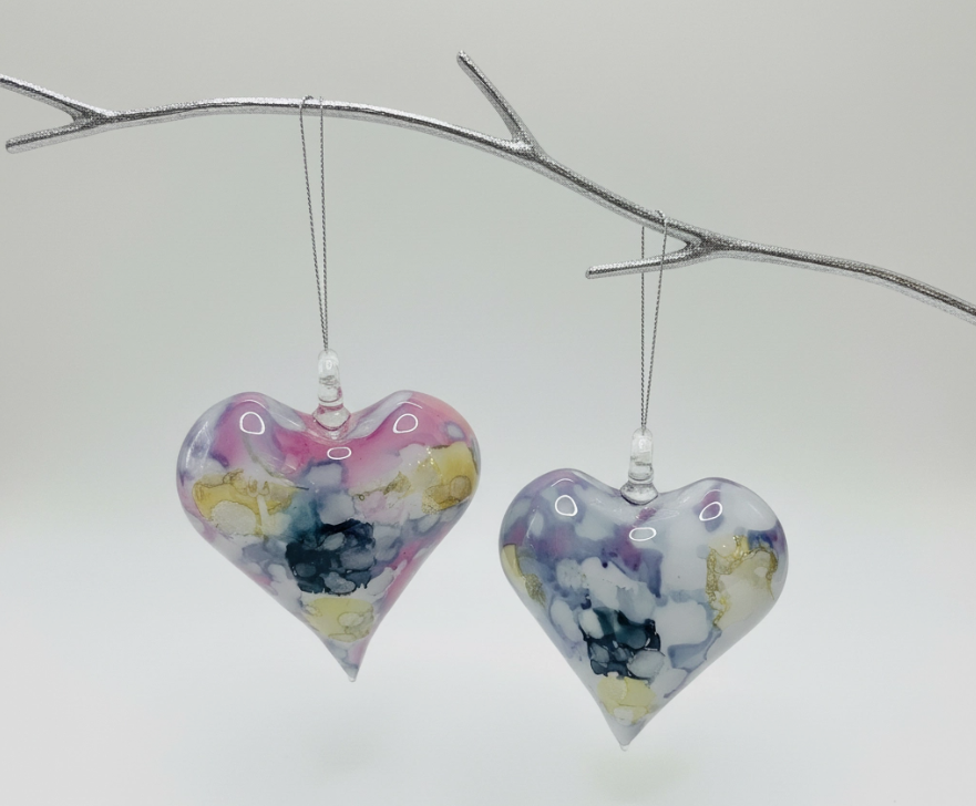 Blown Glass Heart Ornament Multi Pastel 3.5"x2.8"