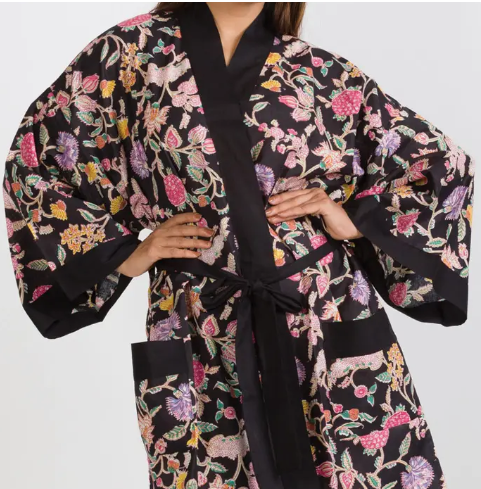 Short Kimono Robe - Black Multi Floral