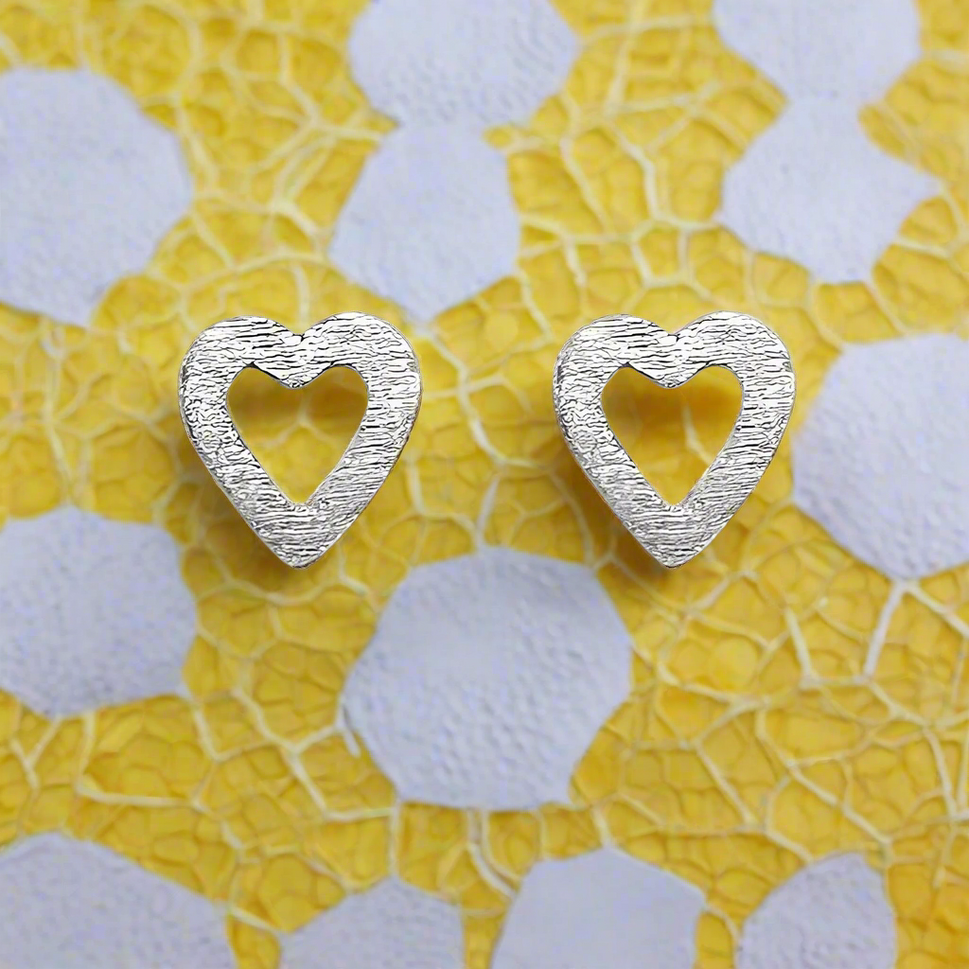 Open Heart Sterling Silver Post Earrings