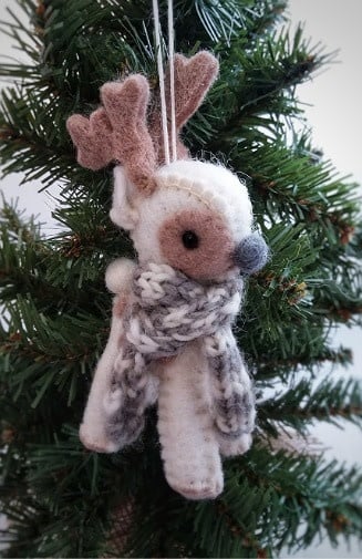 Baby Reindeer with Scarf Hand-Felted Tree Ornament