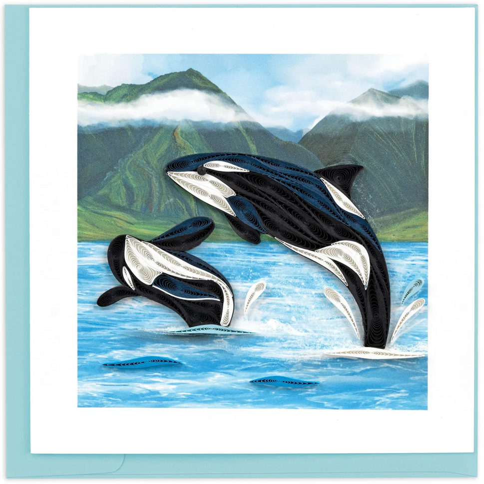 Breaching Orca Whales Quilled Paper Card