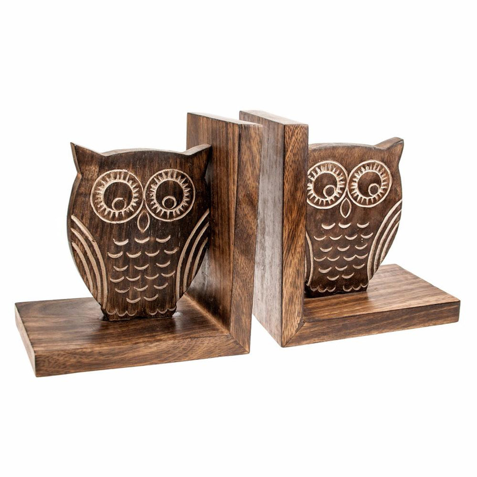 Mango Wood Owl Bookends