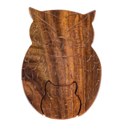 Wooden Mom and Baby Owl Puzzle Box