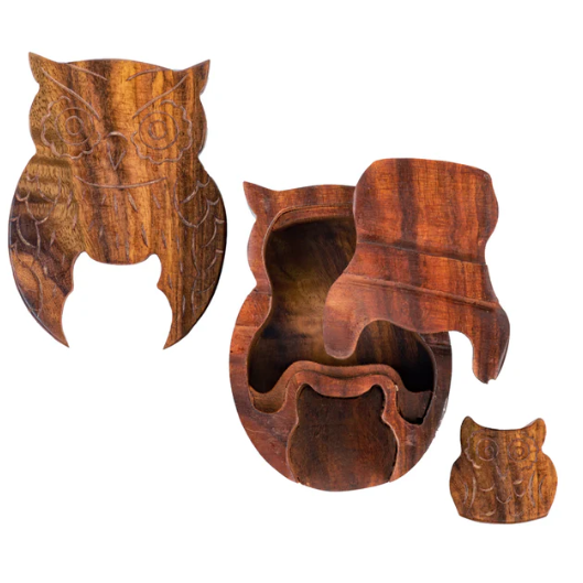 Wooden Mom and Baby Owl Puzzle Box