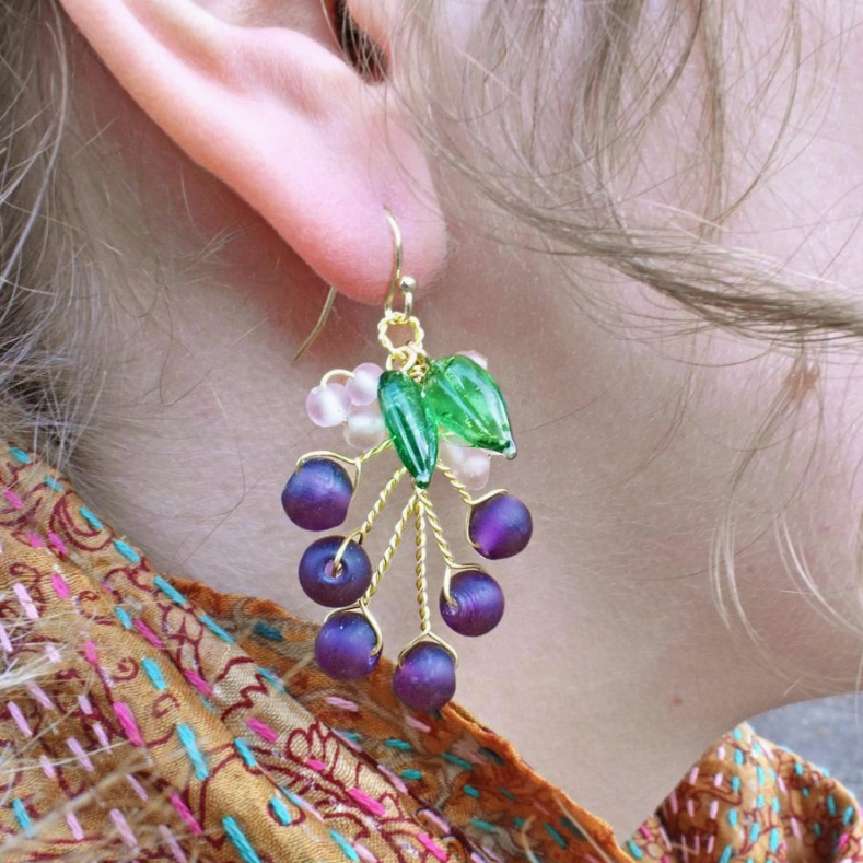 Beaded Leaves and Berries Earrings