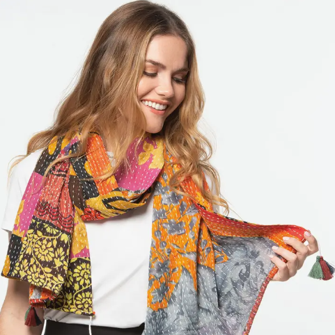 Patchwork Kantha Tassel Scarf