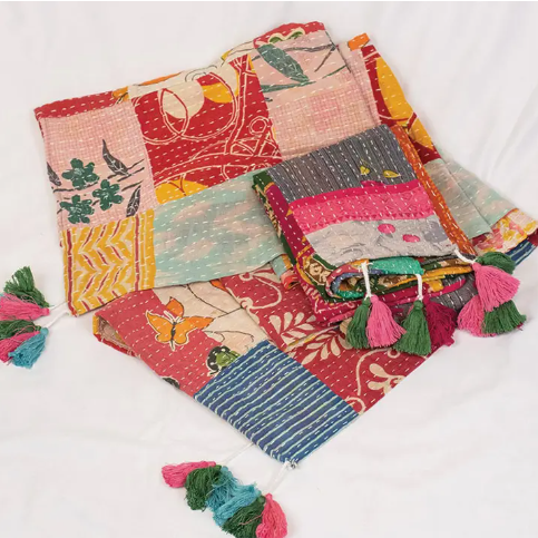 Patchwork Kantha Tassel Scarf