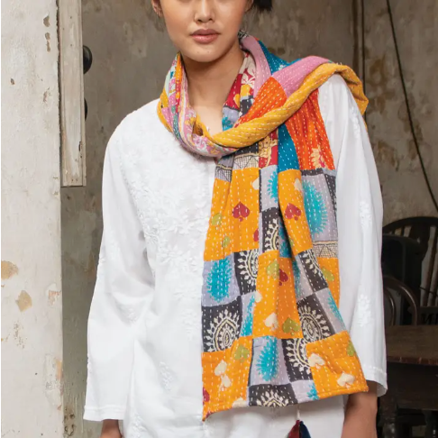 Patchwork Kantha Tassel Scarf