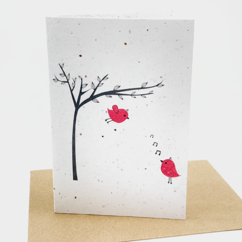 Growing Paper Greeting Card - Pink Birds