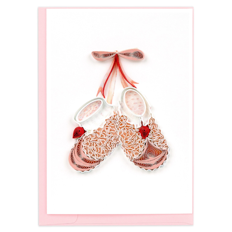 Gift Enclosure Knitted Pink Baby Booties Card