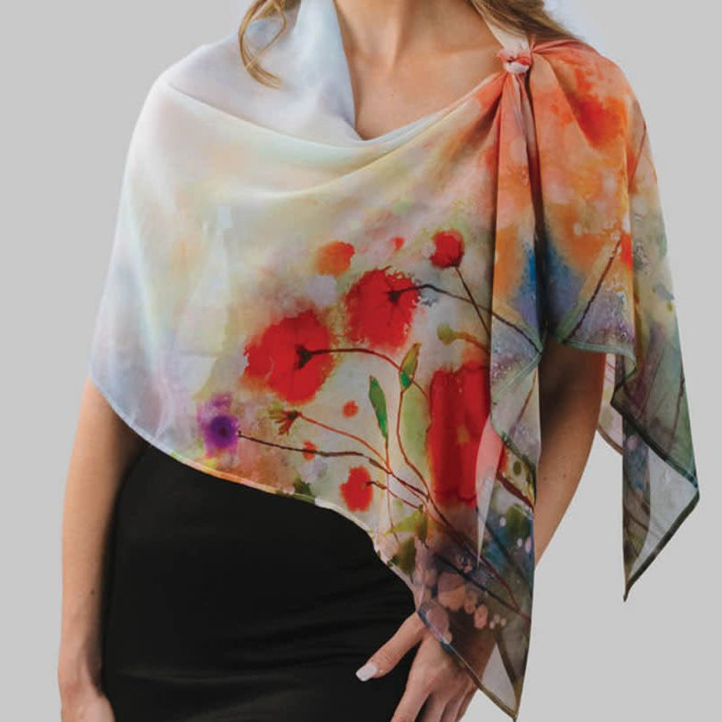 Cupro Scarf Aloka - Red Poppies