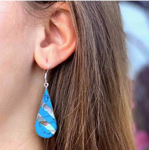 Turquoise & Abalone Stripe Teardrop Earrings