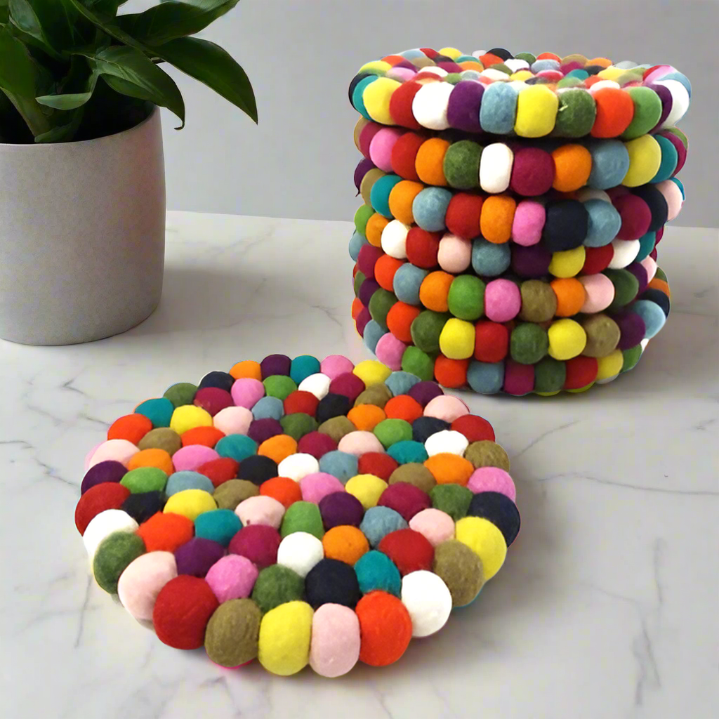Multi Colour Felt Pompom Trivet