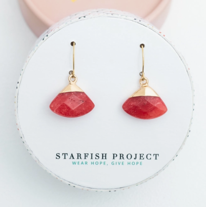 Fan Drop Earrings in Crimson