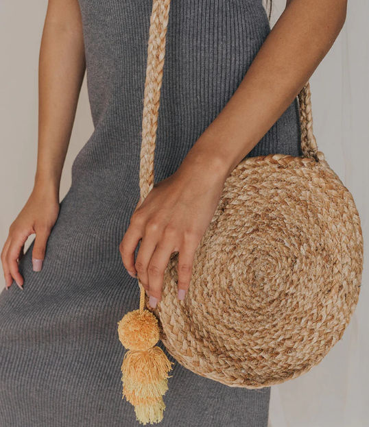 Pom Pom Jute Crossbody Tassel